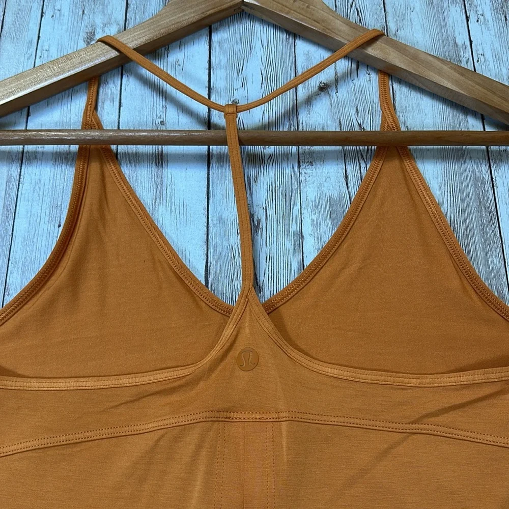 Lululemon Modal Silk Yoga Tank Top sz 2 Autumn Orange Tie T-Back Strappy
